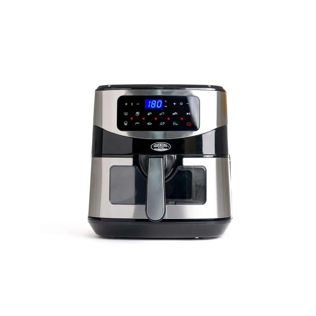 Air fryer with a 7.5-liter capacity and a glass door